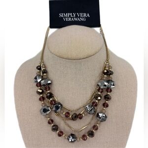 Simply Vera Multi Strand Gold w/ Mauve Glass Crystals Necklace